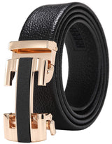 Mens Classic Fashion Automatic Buckle Design Leather Belt Business Belt (H-Gold 120cm/47.3inch(Fit 26-44)(Can be cut))