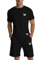 MLANM Mens Short Sets 2 Piece Outfits Casual Summer Tracksuits Fashion Short Sleeve T Shirt and Short Sets XL-Black