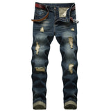HualaiTe Mens Ripped Hole Slim-fit Casual Jeans (36 Navy Blue)