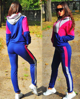 2020 Women's Color Block Hooded Knit Tracksuit Set