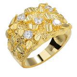 Solid 925 Sterling Silver Mens Silver Ring - Nugget Ring - Pinky or Ring Finger Iced Flooded Out Mens Ring - 14k Yellow Gold Finish - Sizes 7-13 (12)