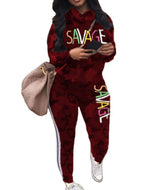Sexyshine Womens Casual 2 Piece Camouflage Letter Print Outfits Pullover Sweatshirt Tops and Long Pants Tracksuits Set Plus Size(9602WR3XL)