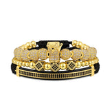 WFYOU Imperial Crown Bracelets for Men 18kt Gold Bracelet Cubic Zirconia Beads Bracelets Cross Bracelets Charm Men Luxury Gift